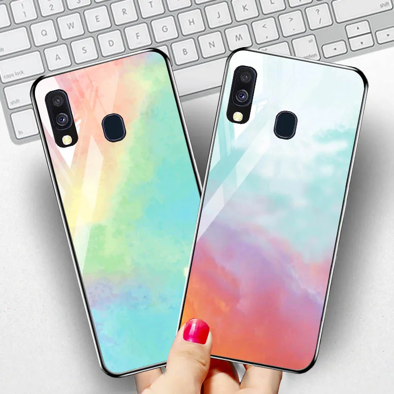 Цветной стеклянный чехол для samsung A20 A30 A40 A50 A60 A70 из закаленного стекла galaxy M10 M20 M30