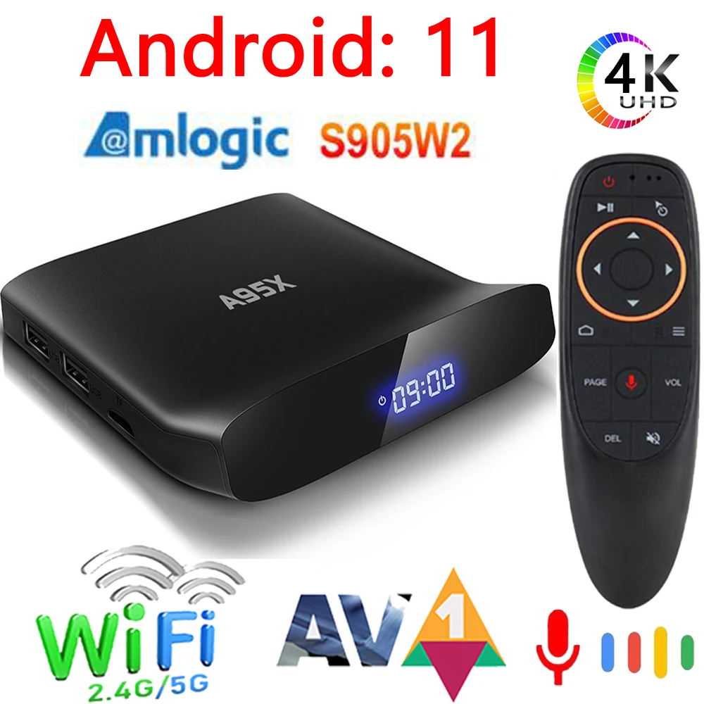 

A95X W2 Android 11 Smart TV Box Amlogic S905W2 4 Гб 64 Гб 2,4G & 5G Wifi 4K BT5.0 HD медиаплеер 2 Гб 16 Гб A95XW2