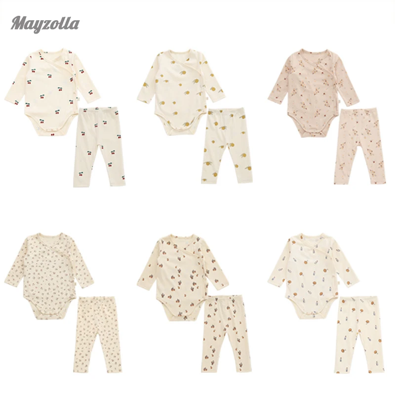 

0-24M Newborn Baby Boy Girl Clothes Autumn Winter Long Sleeve Bodysuit Romper Top and Pant Suit Cotton Print Baby Clothing Sets