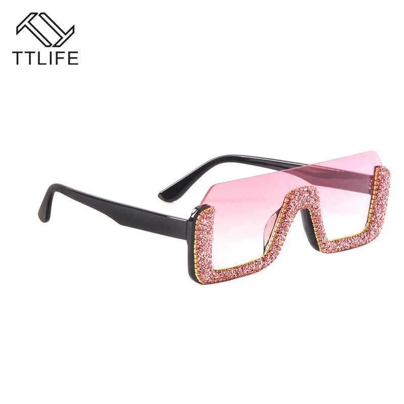 

TTLIFE Sunglasses Women 2020 Semi-Rimless Rhinestone Crystal Square Sunglasses Diamond Oversized Men Gradient Eyewear Glasses