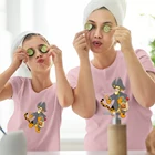 Kawaii футболка для девочек и мальчиков с принтом пуха тигра Женская одежда с коротким рукавом модная парная футболка семейный образ Счастливый Хэллоуин Топ