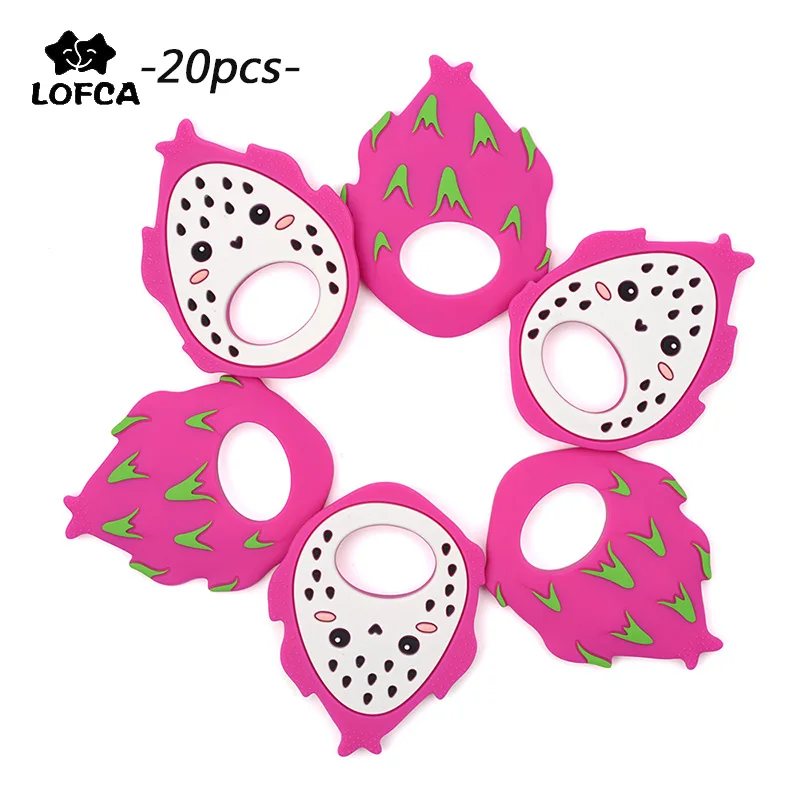 

LOFCA Wholesale 20pcs Food Grade Dragon Fruit Silicone Beads Baby Teething Toys DIY Cartoon Teether Pendant Necklace Accessories