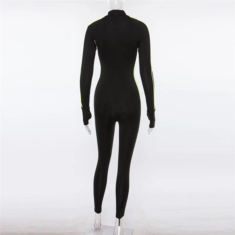 

Sport Casual Jumpsuit Women Spring Long Sleeve Zipper O-Neck Women Jumpsuit Patchwork Color Fitness Bodysuit