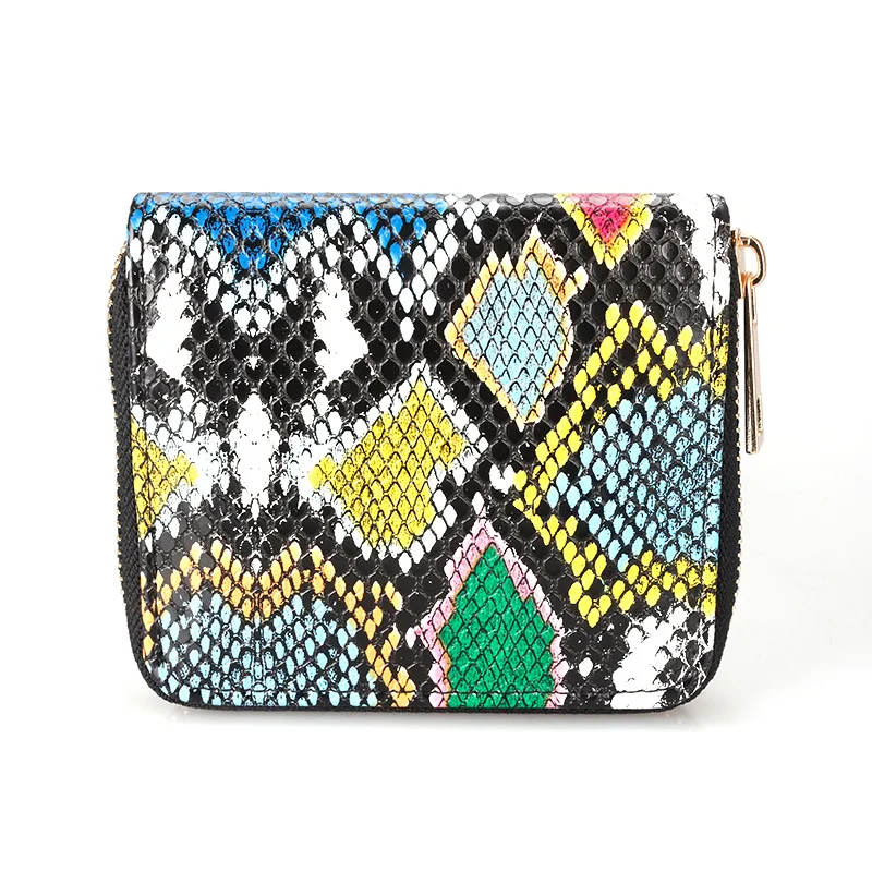 

KANDRA Colorful Python Leather Short Wallets for Women Zipper Card Holder Snake Print Small Bag Ladies Clutch Coin Purses 2019