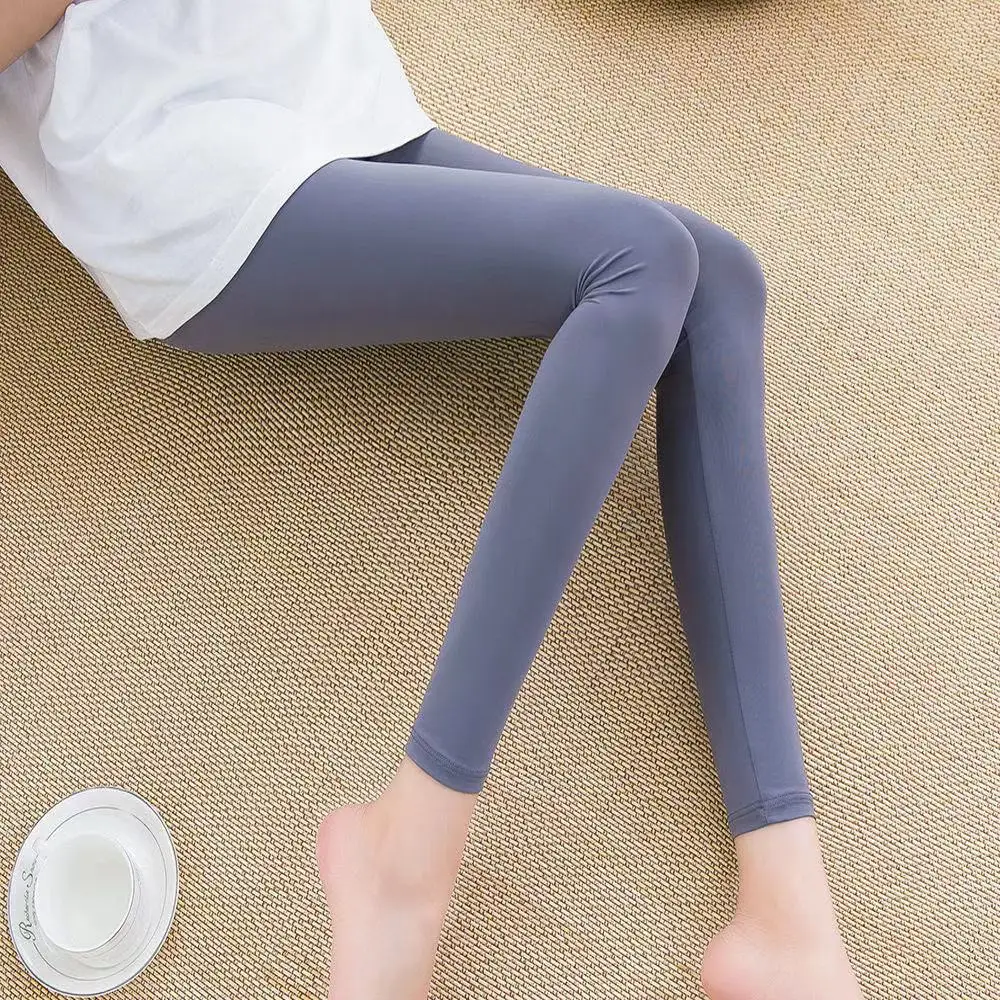 Summer Ice Silk Leggings Women's Thin Slim High Waist Tight-fitting Ankle-length Pants Stretchy Autumn Solid Color Fitness Pants