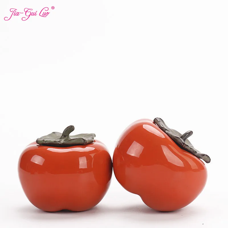 

JIA-GUI LUO Ceramic persimmon tea box Dried fruit storage cans Sealed bottle Tea Accessories Tieguanyin gift D062