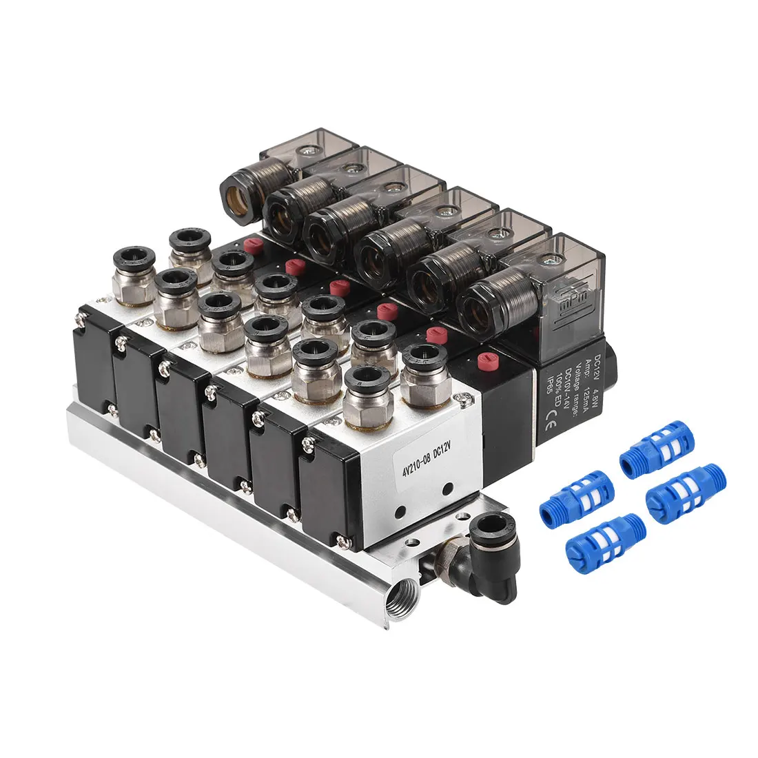 

uxcell DC 12V 5 Way 2 Position BSPT 1/4 Pneumatic Air Control Solenoid Valve,with 6F Base,Connector,Exhaust Muffler 4V210-08