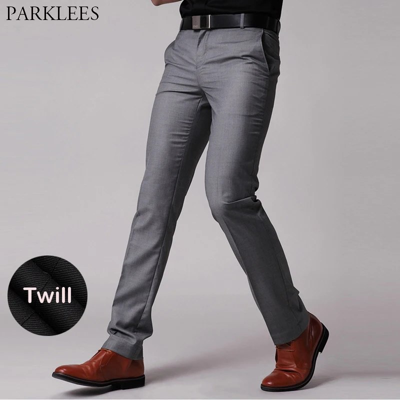 Мужские прямые брюки серые облегающие с плоской передней частью Брендовые