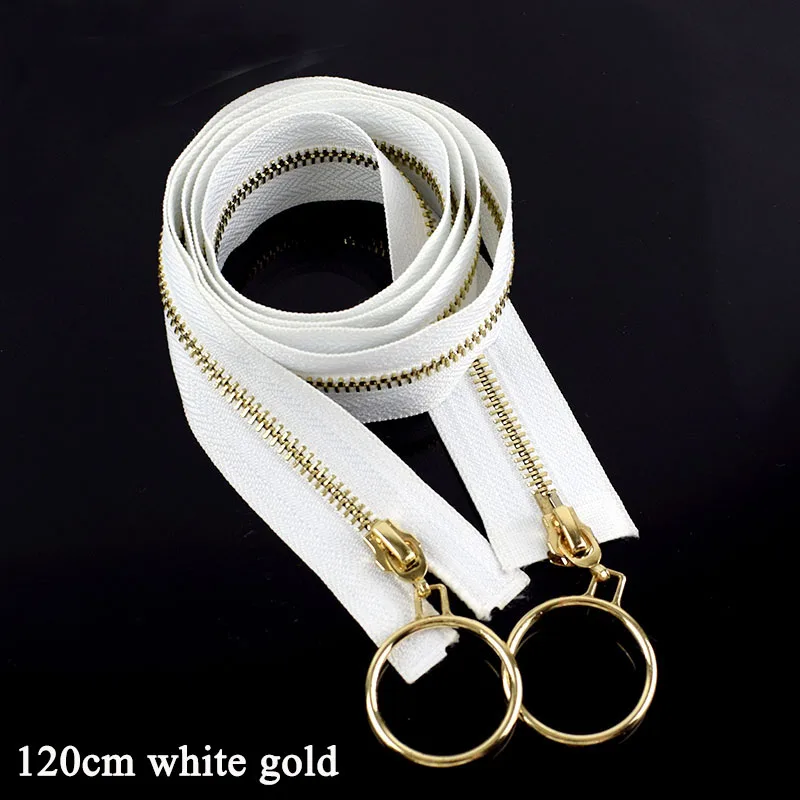120cmwhitegolddouble Meetee 5#85 см 120 см Металлические молнии открытый конец двойной/sigle кольцо Ползунки молния для шитья пальто куртка молния одежда аксессуары - Цвет: 120cmwhitegolddouble