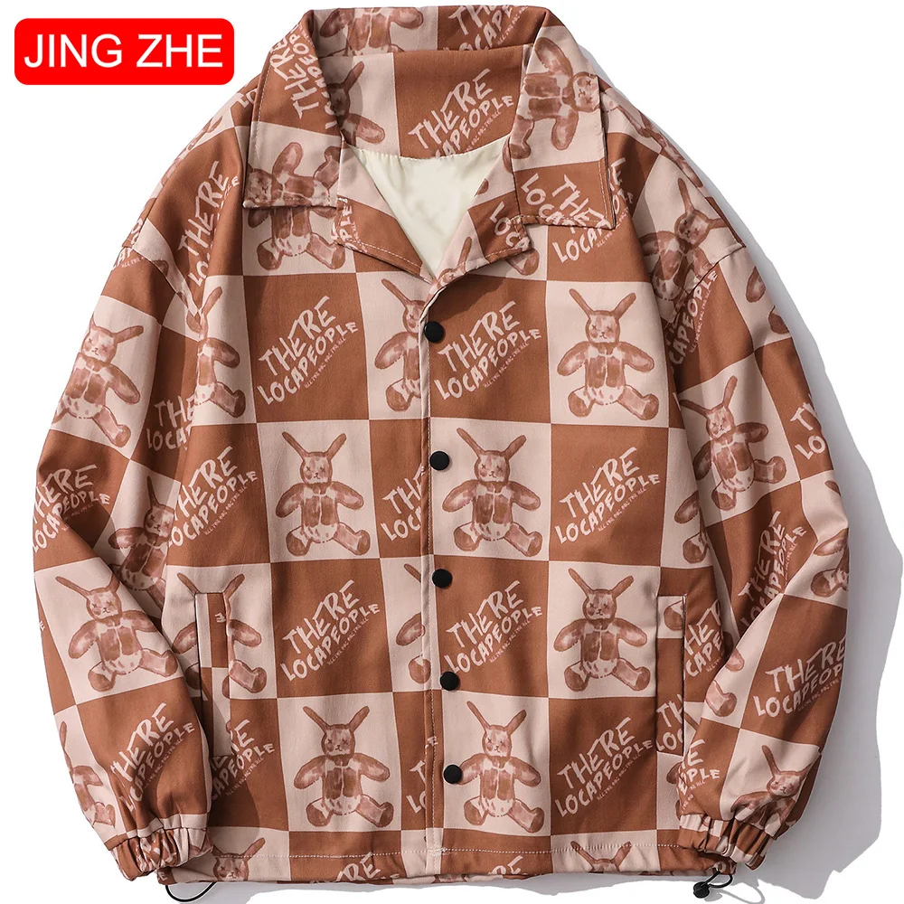 

Куртка мужская Осенняя в клетку, с отложным воротником и принтом кролика