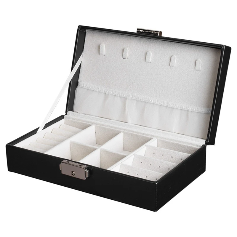 

Mini Jewelry Organizer Box PU Leather Jewelry Box Black & Travel Jewelry Box Women Leather Rectangle Black