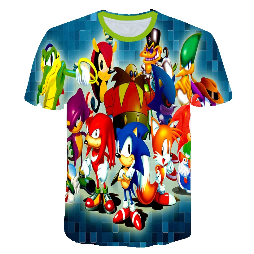

2021 Summer Short Sleeve 3D Print Cool Sonic T-Shirt for Baby Boys tops for girls Funny Casual Tee Children's clothing 4-14T