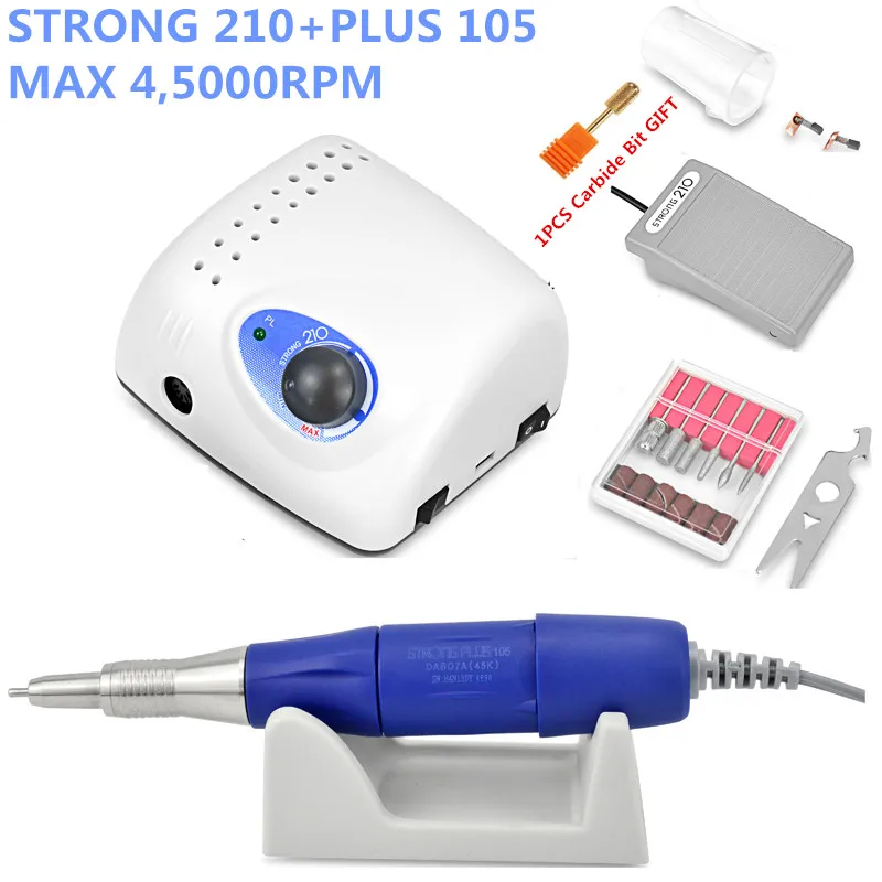 

35K/40K/45K Authent 65W Electric Nail Drill Machine Strong 210 plus 105L 102L 2.35mm Model Manicure Pedicure Nail File Bit