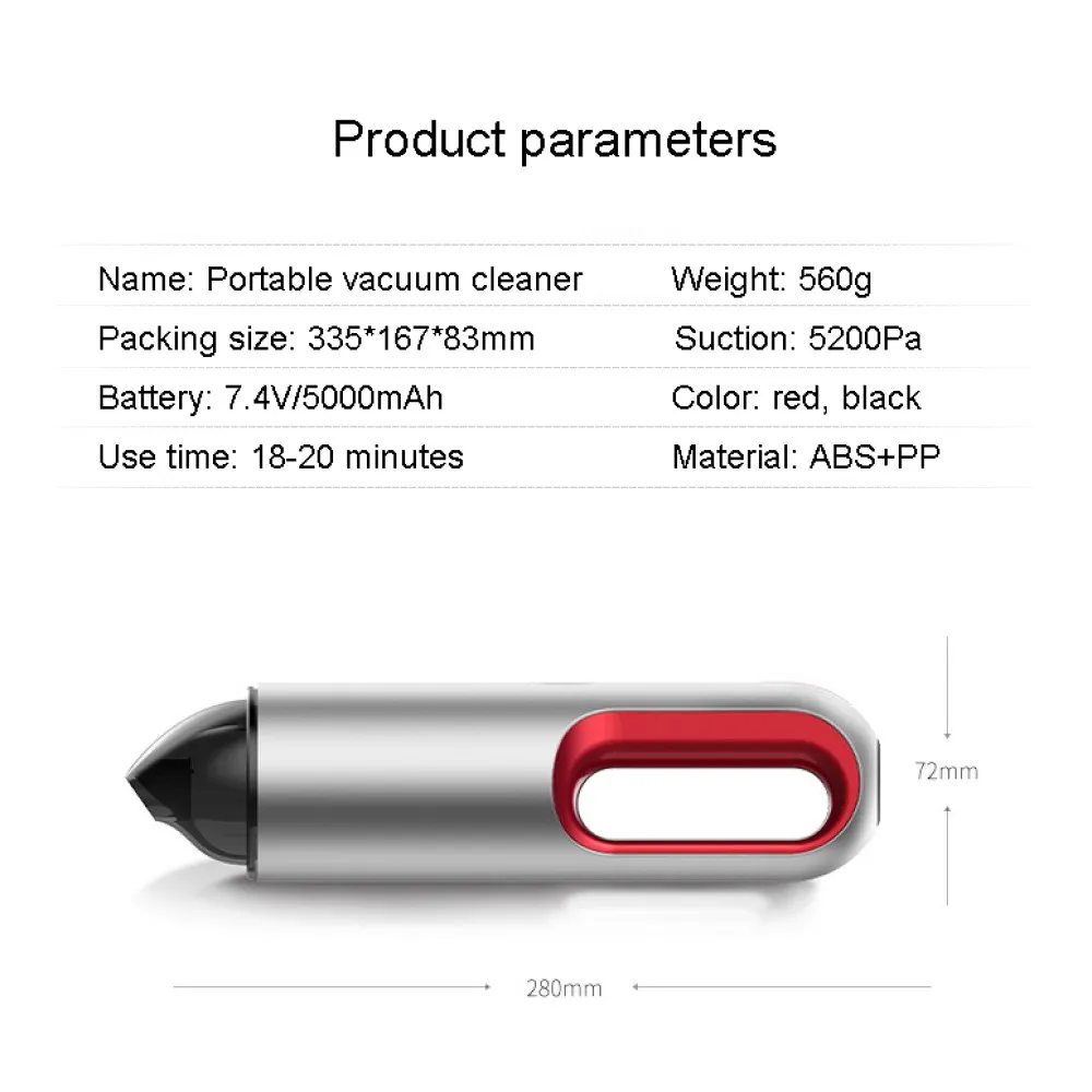 Автомобильный пылесос ручной портативный USB зарядка беспроводной 5200Pa робот для