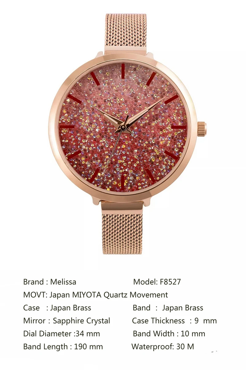 Switzerland Melissa женские часы Роскошные Miyota кварц модные дамские часы Австрия Кристалл Relogio Feminino