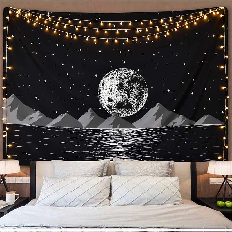 

Natural Moon Star Series Space Tapestry Wall Hanging Black White Hippie Tapestry Wall Carpet Thin DormDecor Psychedelic Tapestry