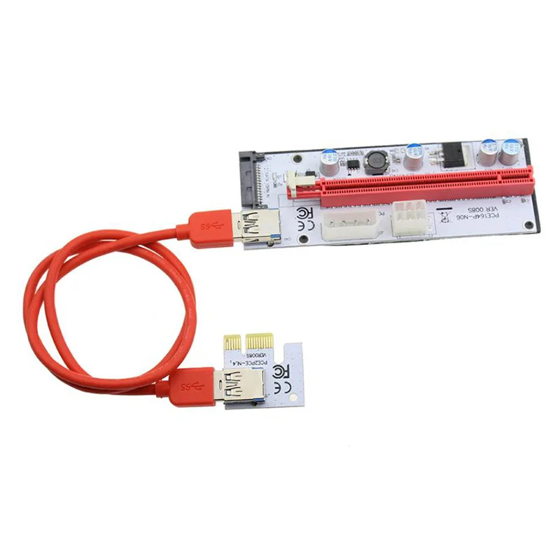 

10PCS VER008S Molex 4Pin SATA 6PIN PCIE PCI-E PCI Express Riser Card 008S Adapter 1X to 16X USB3.0 Extender Mining Miner