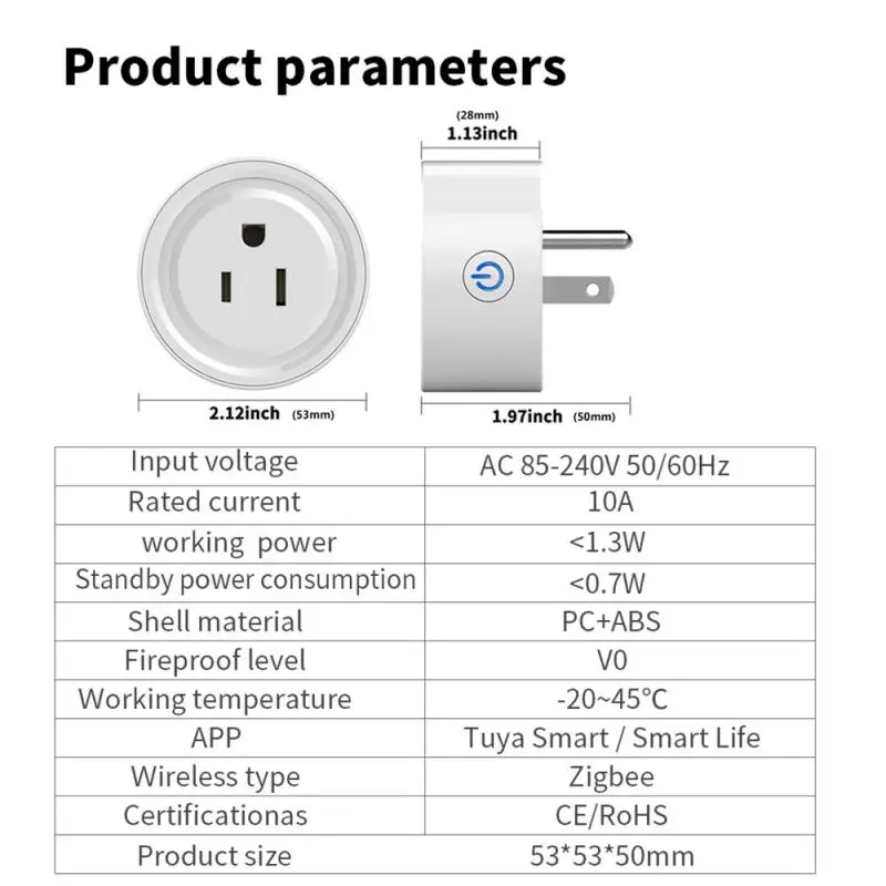 Смарт-розетка Aubess Zigbee Tuya 10 А умная розетка для США монитор питания таймер SmartLife