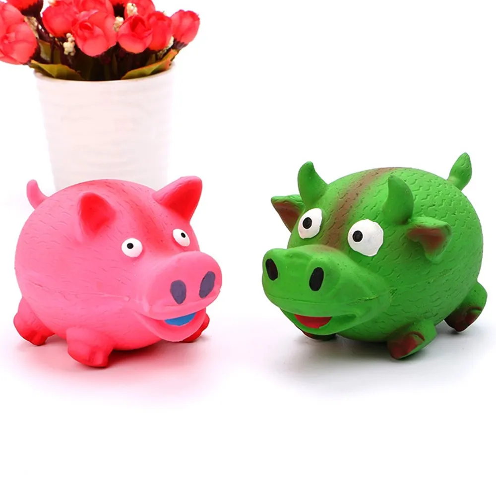 Милые игрушки для собак, розовая/зеленая кричащая латексная свинья/корова, игрушки для домашних животных, пищащие жевательные подарки, забавные товары для домашних животных 7X7 см, модные аксессуары для домашних животных