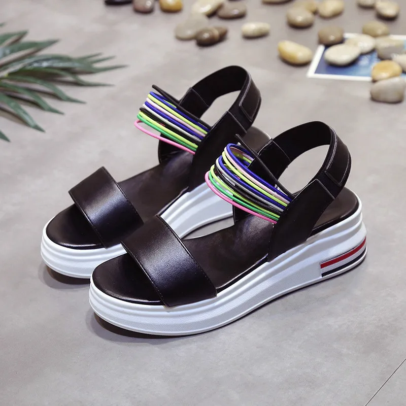 

Rainbow Color Joker Non Slip Wedges Shoes for Women Med Heels Thick Sandals Summer Shoes 2019 Platform Sandals Muffin Bottom