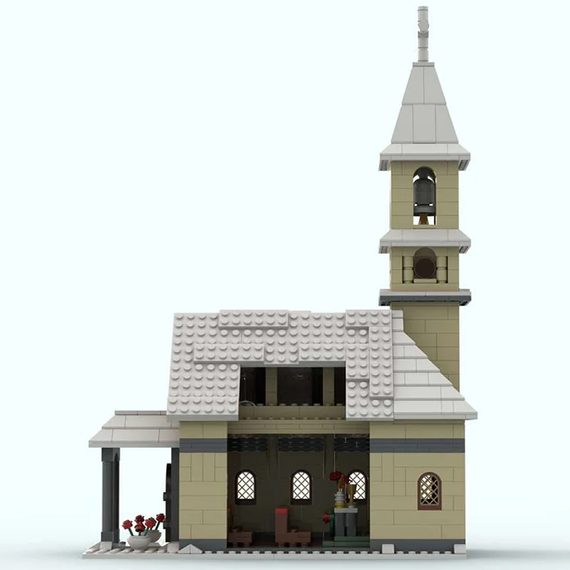 

1051 PCS MOC Toys Citys Street Scene Winter Village Church Building Blocks Modular Construction Block Model For Children Gifts