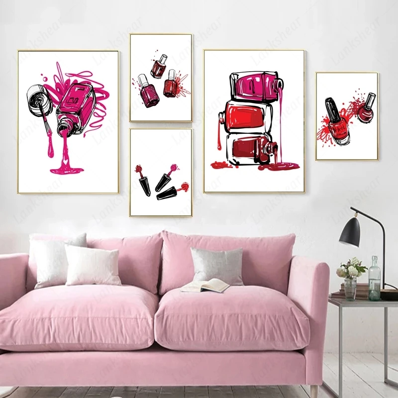

Nordic Canvas Painting Fashion Girl Nail Polish Pictures Modular Wall Art Home Decoration Posters and Prints Girls Bedroom Decor