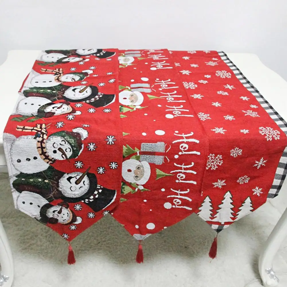 Table Runner Wear Resistant Cartoon Pattern Cotton Flax Christmas Themed Dining Mat Decor for Home