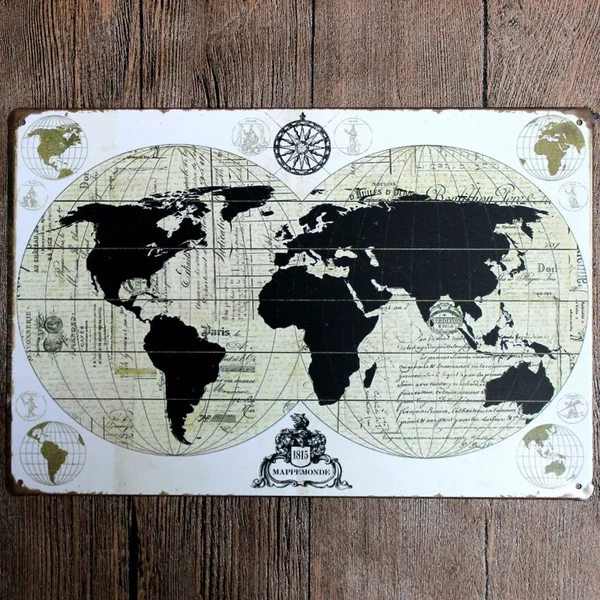 

Metal Tin Sign world map Decor Bar Pub Home Vintage Retro Poster Cafe Wall Posters Metal 8x12inch 20x30cm or 30x40cm 12x16inch