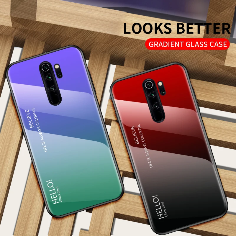 For Xiaomi Redmi Note 8 Pro Case Luxury Hard Tempered Glass Gradient Protective Back Cover case xiaomi redmi note |