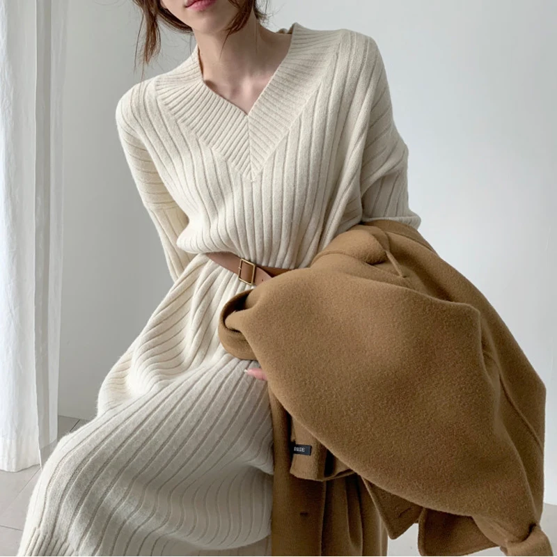 

2020 New Autumn Sweater Women Dress Winter Long Sleeve Sweaters Knitted Dresses Womens Loose Maxi Oversize Knitting Robe