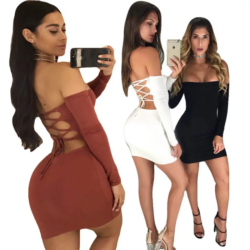 

Fashion Bandage Sexy Dress Women Long Sleeve Plus Size Club Wear Slim Short Backless Bodycon Dresses Vestido