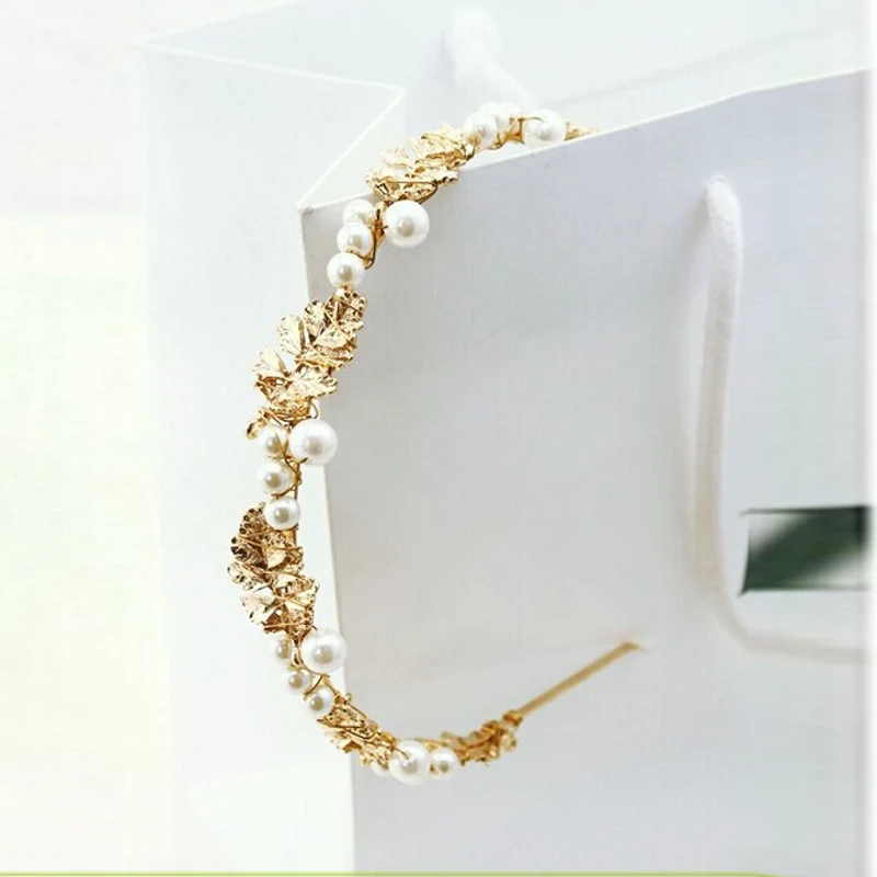 Новая Золотая лента-ободок для волос с цветами и жемчугом винтажный лист