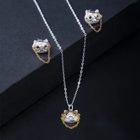 vla 925 sterling silver fashion jewelry set cute cat necklace womens creative personality animal earrings accessories