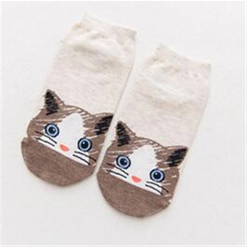 Beige Cat Милые носки до щиколотки с изображением Сиба и пера; короткие носки для девочек с изображением забавной лисы, собаки, цыпленка, кота, кролика; унисекс; с животными; Прямая поставка - Цвет: Beige Cat