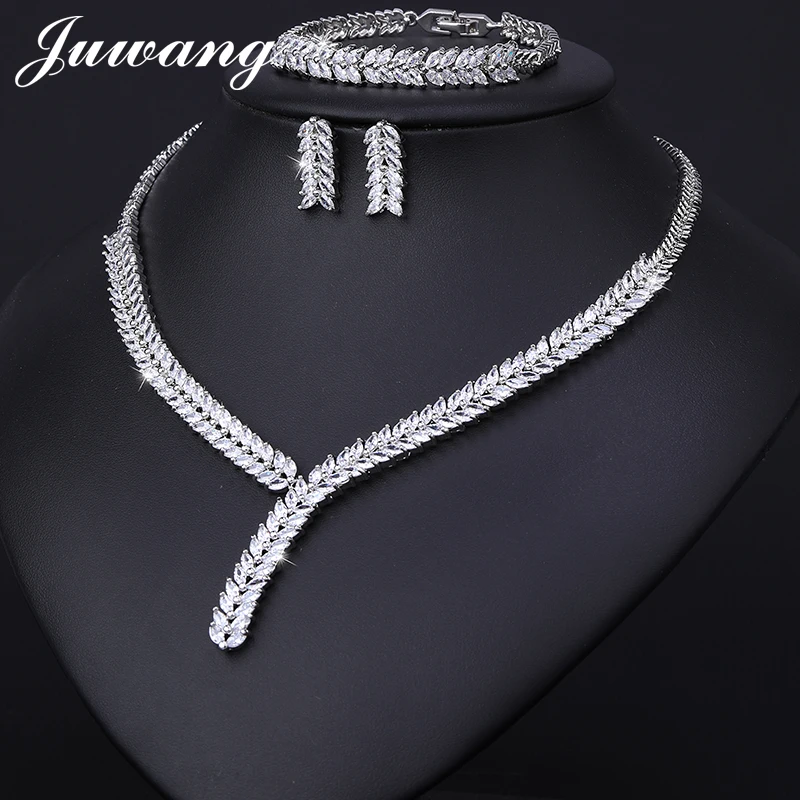 

JUWANG Brilliant Jewellery Sets Cubic Zircon Necklace Earrings for Woman Wedding Bridal Jewelry Sets Party Dress Accessories