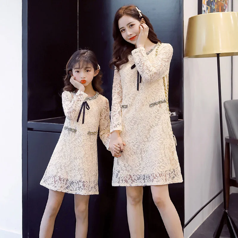 WLG модные платья для всей семьи подходящая одежда весна осень бежевое розовое