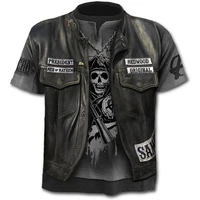 2020 new fake jacket print t shirt skull 3d t shirt summer trendy short sleeve t shirt top men female short sleeve top