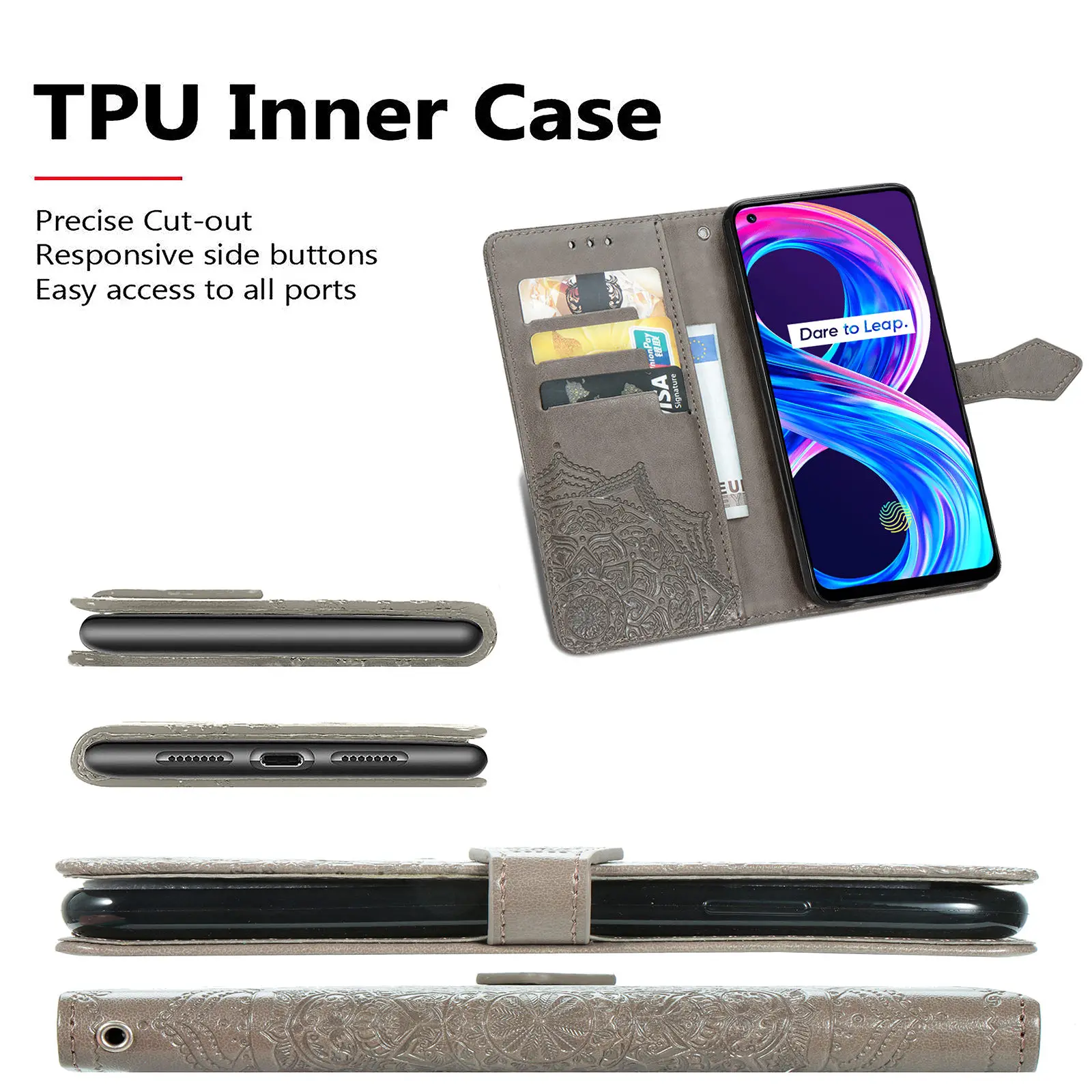 realme8 pro case on for oppo realme 8 pro rmx3081 case flip leather 3d mandala flower phone case for realme 8 rmx3085 case cover free global shipping