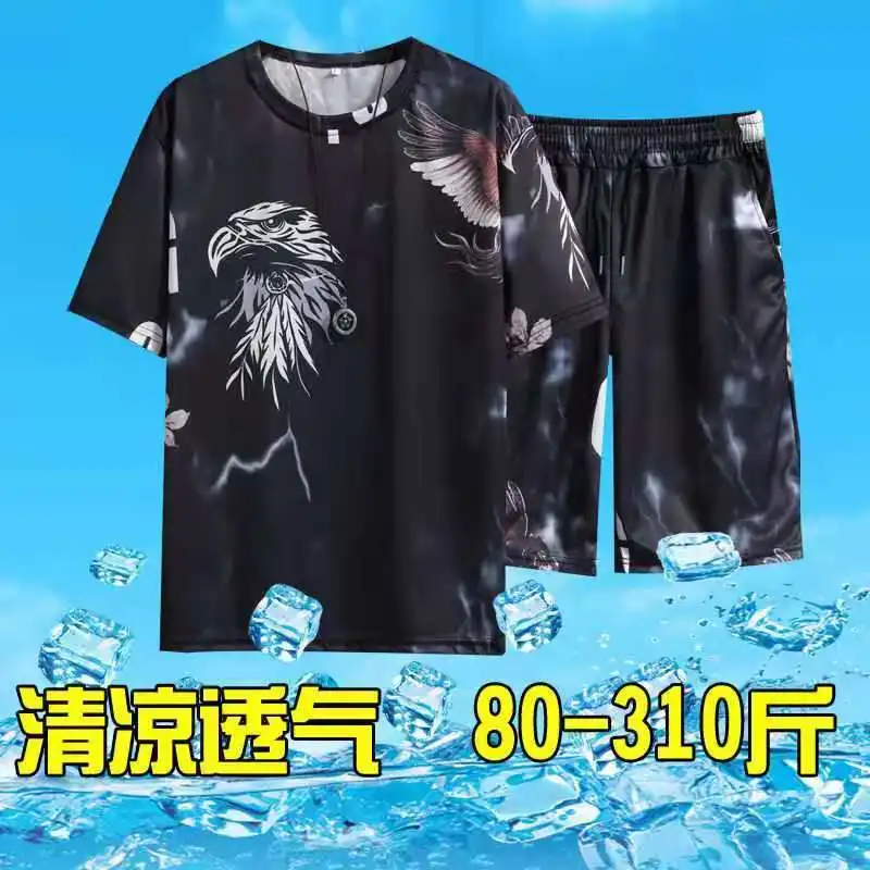 

Casual Short-Sleeved Suit Men 's 2021 Summer Weight- Catcher Plus Size Sportswear Quick-Drying Large Size T- Shirt Shorts Set