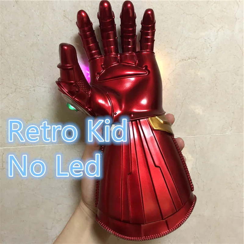 Retro Kid No Led Танос Gauntlet 1:1 светодиодный светильник войны косплей перчатки Железный человек ПВХ экшн-модель Хэллоуин для детей и взрослых - Цвет: Retro Kid No Led