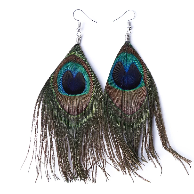 Женское Ожерелье элегантная Длинная цепочка в стиле ретро с павлиньими перьями и