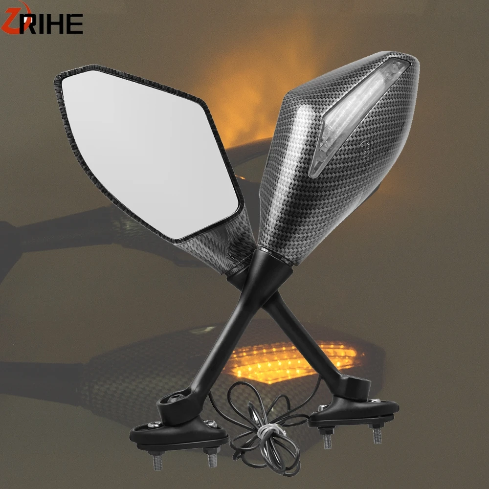 Мотоциклетное зеркало заднего вида Светодиодные поворотники черного цвета для