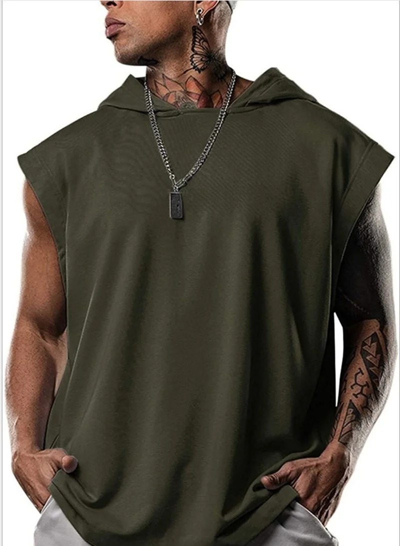

2021 New Men's Waistcoat Loose Hedging Sports Casual European and American Trendy Sleeveless Hood Mens Clothing