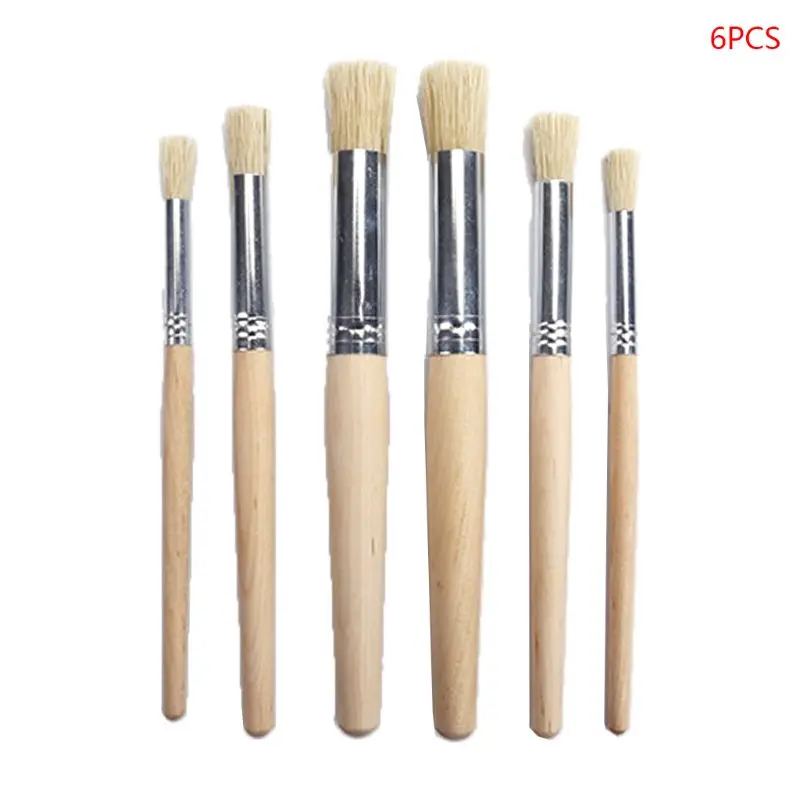

6pcs/set Watercolor Acrylic Painting Stencil Brush Different Size Wooden Handle New