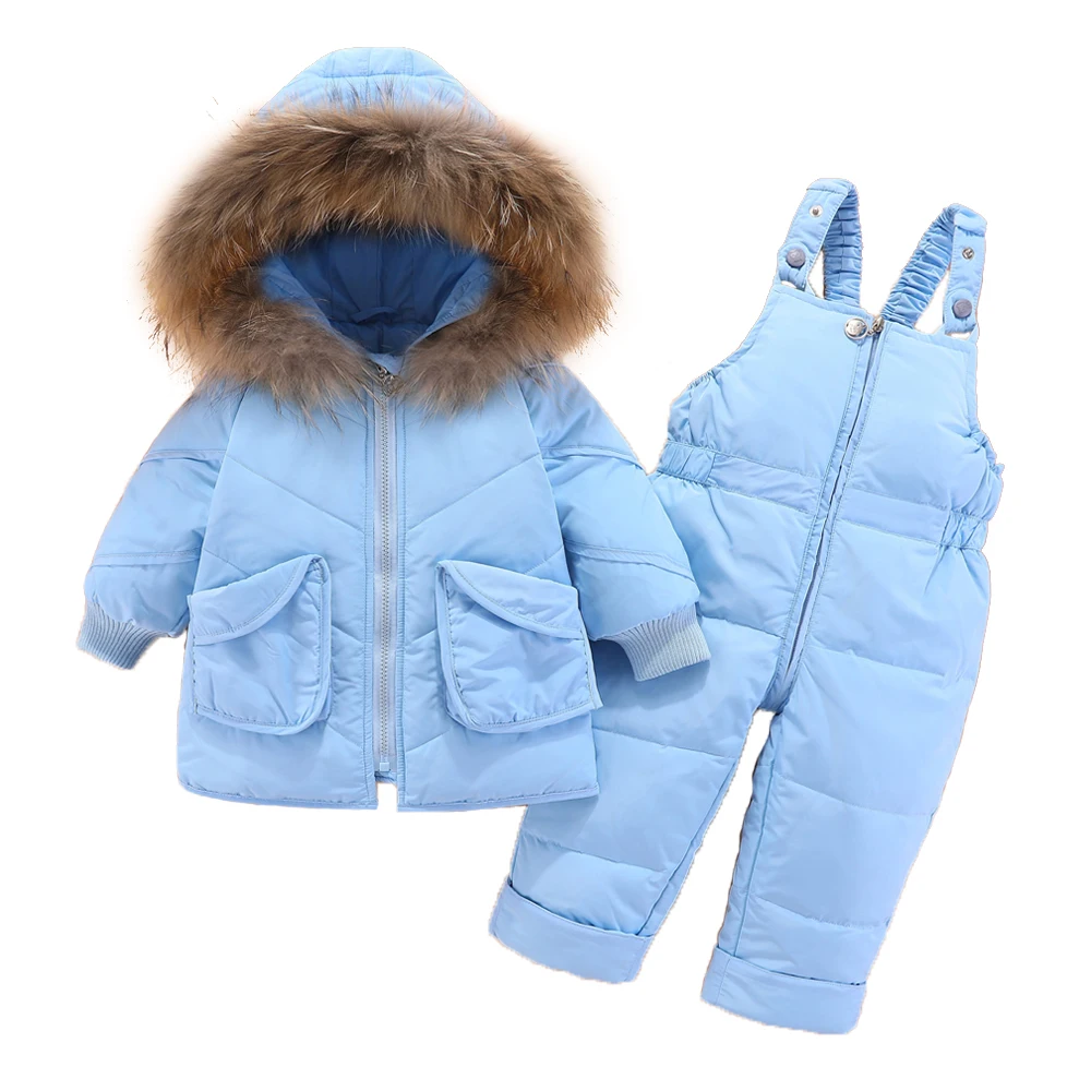 Children Winter Clothes Set 2021-30 Degree Down Jacket Jumpsuit Baby Boy Parka Real Fur Girl Toddler Thick Warm Overall Snowsuit | Мать и
