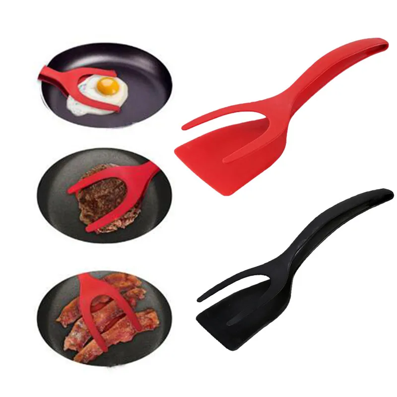 

2In1 Frying Pan Spatula Food Grade Silicone Grip Flip Tongs Tongs Steak French Toast Pancake Egg Clamp Omelet Kitchen Supplies