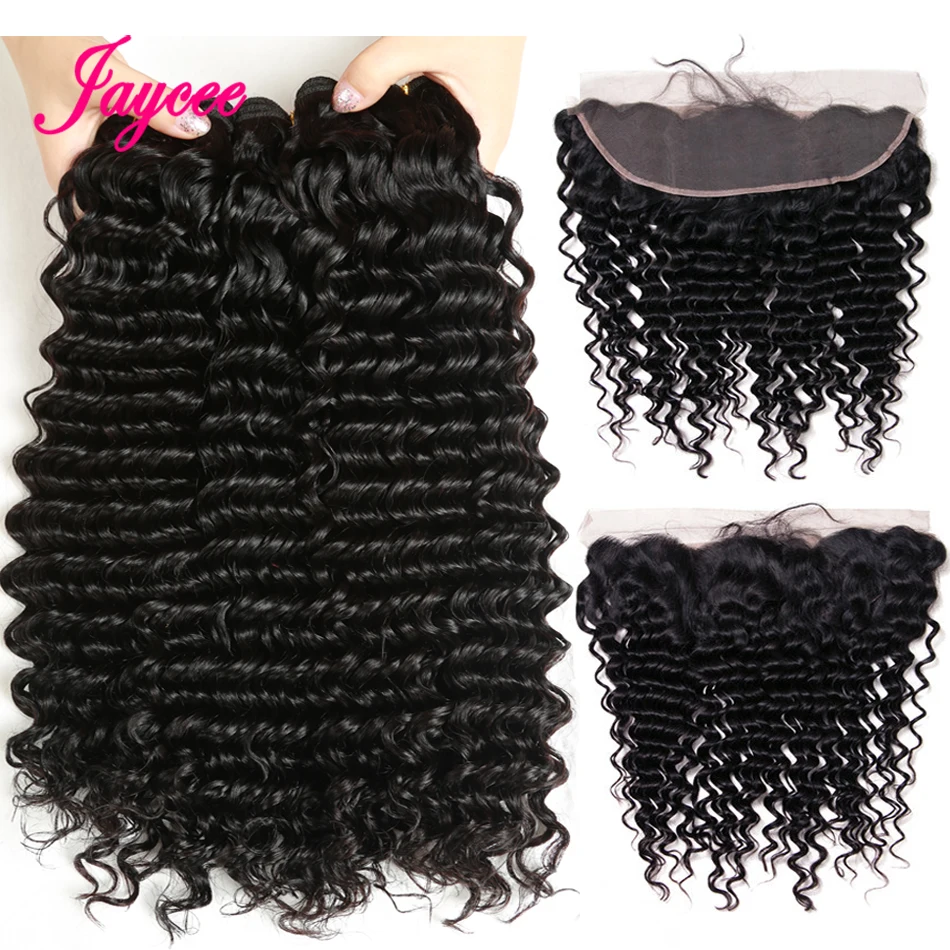 Remy Haar пучки глубокая волна с фронтальной 13x4 кружевной фронтальный пучок Tissage Cheveux