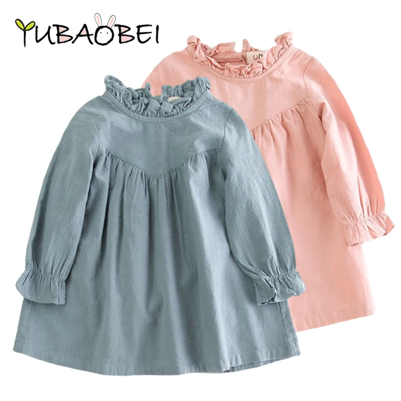 baby girl long sleeve dress children spring cotton linen vintage Loose shirt dresses quality kids blouse autumn clothes | Детская одежда
