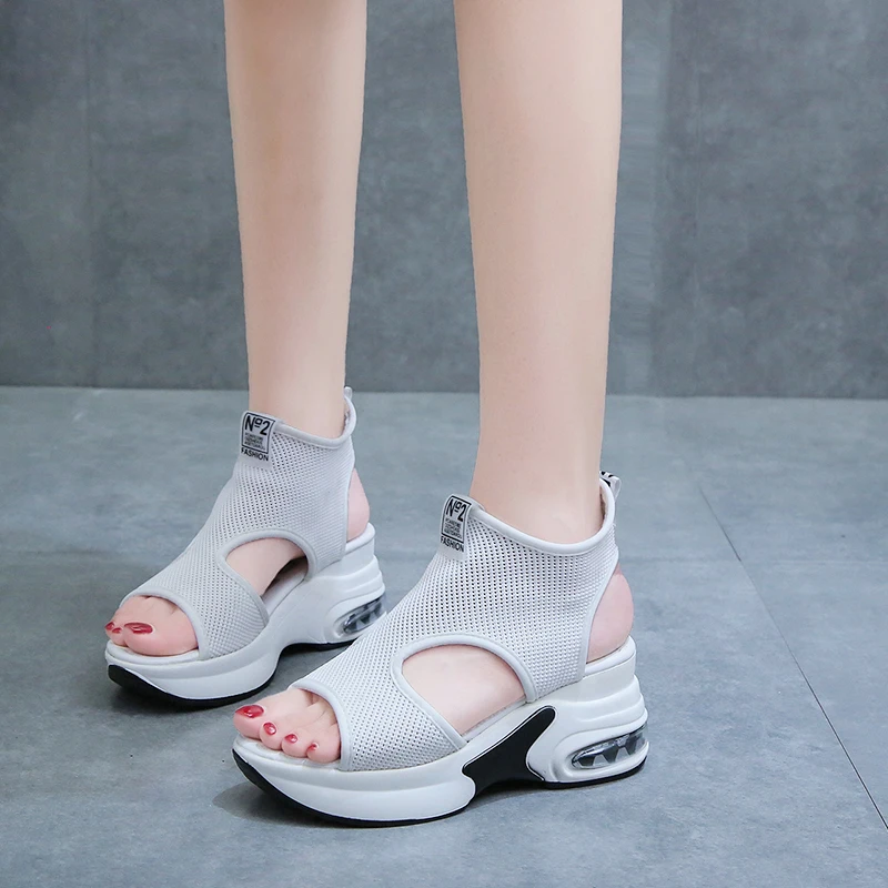 

Platform Wedge Sandals Women Height Increase Sandals Women Shoes Summer Breathable Mesh Open Toe Sandals Black White 2021