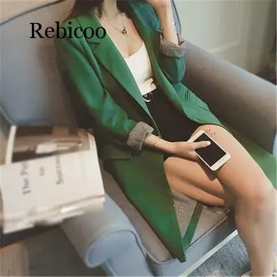 

Single One Button Women Long Blazer Jacket Spring Autumn Slim Outwear Elegant Overcoat 2 Pockets OL Suits Coat Female